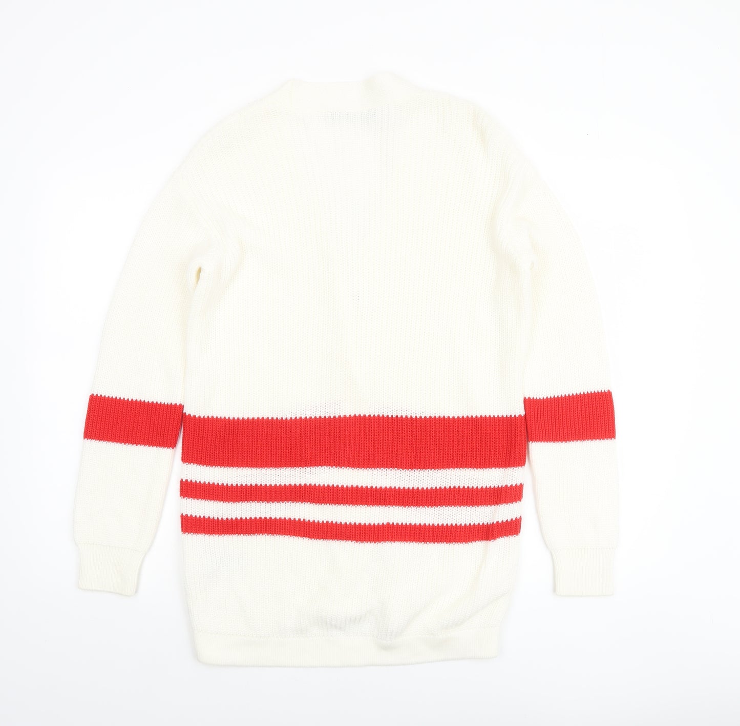 Marks and Spencer Women Ivory Red Striped V-Neck Cardigan Size S