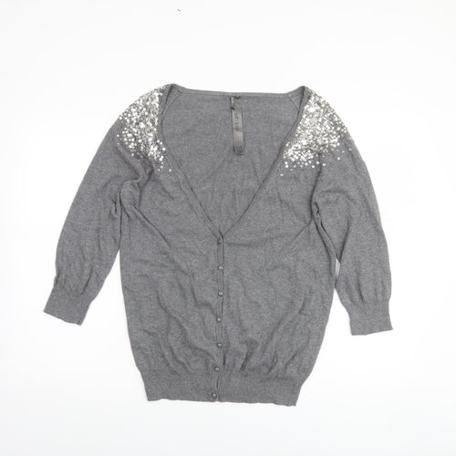 Evie Womens Grey Size 14 Sequin Embellished Cardigan