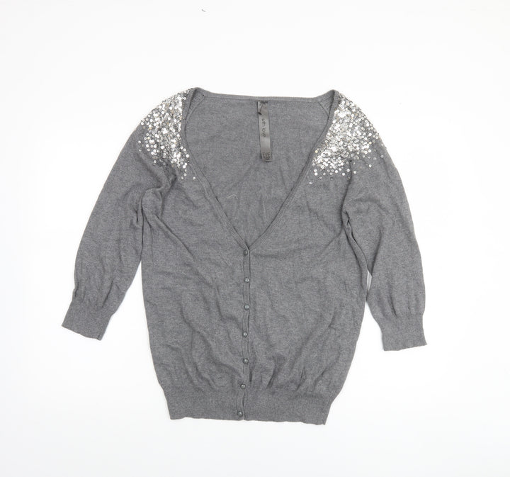 Evie Womens Grey Size 14 Sequin Embellished Cardigan