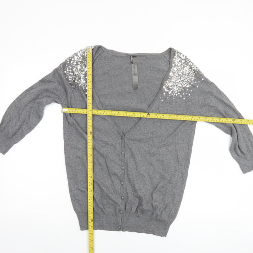 Evie Womens Grey Size 14 Sequin Embellished Cardigan