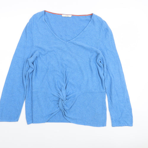 Boden Women Blue V-Neck Twist Front Cotton Modal Jumper Size 12