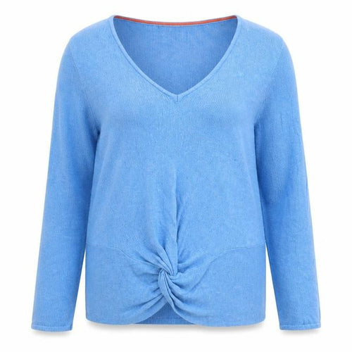 Boden Women Blue V-Neck Twist Front Cotton Modal Jumper Size 12