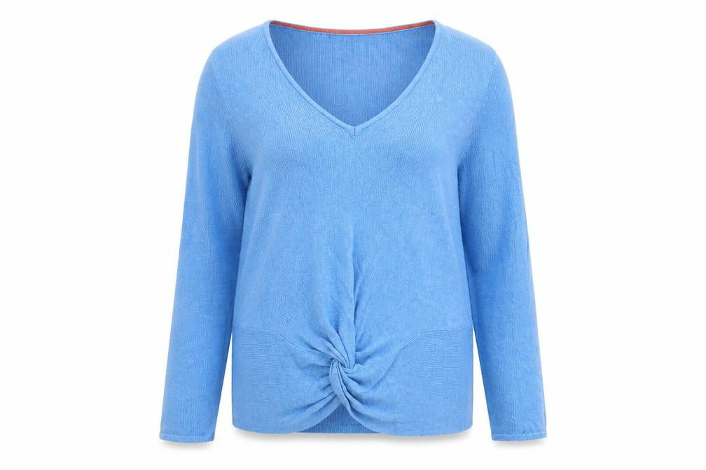 Boden Women Blue V-Neck Twist Front Cotton Modal Jumper Size 12