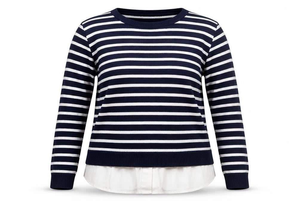 Front view of Wallis Petite Women's Blue Striped Crew Neck Long Sleeve jumper M