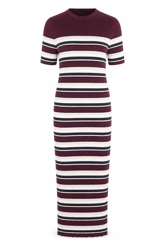 Front view of Dorothy Perkins Women’s Multicoloured Striped Midi Bodycon Dress, size UK 12