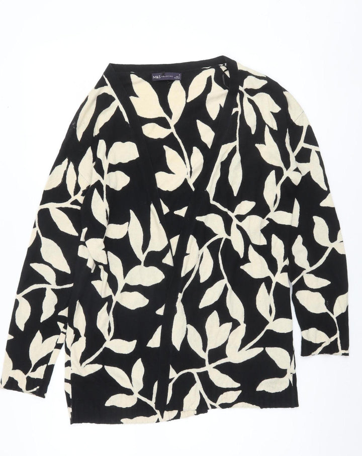 Marks and Spencer Women’s Black Viscose Linen Leaf Cardigan Size S