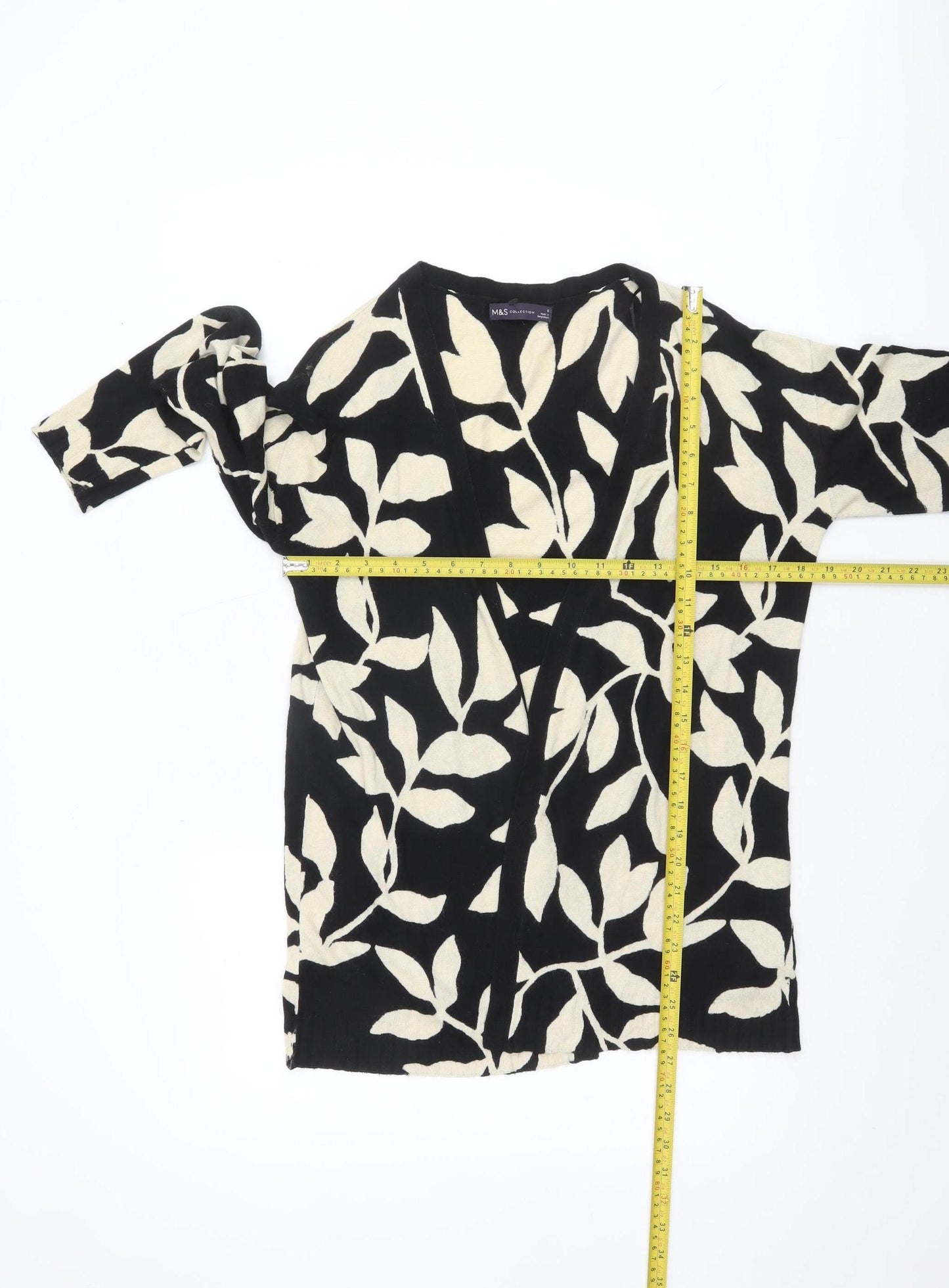 Marks and Spencer Women’s Black Viscose Linen Leaf Cardigan Size S