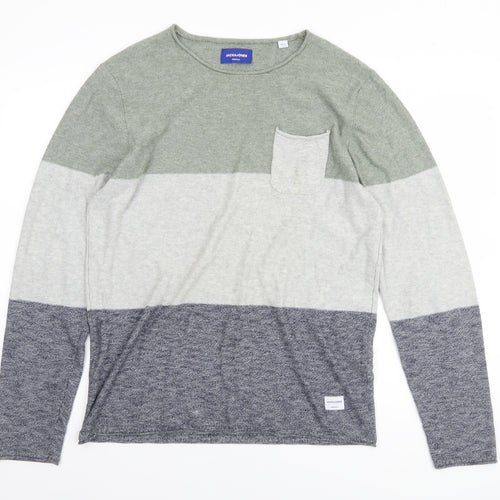 Jack & Jones Men's Multicoloured Striped Cotton Crew Neck Jumper Size M