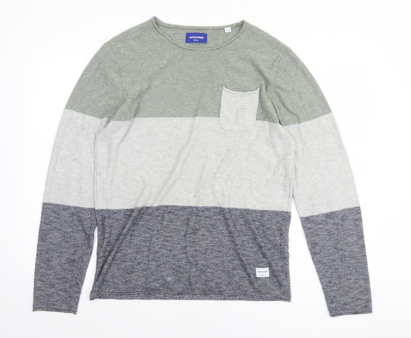 Jack & Jones Men's Multicoloured Striped Cotton Crew Neck Jumper Size M