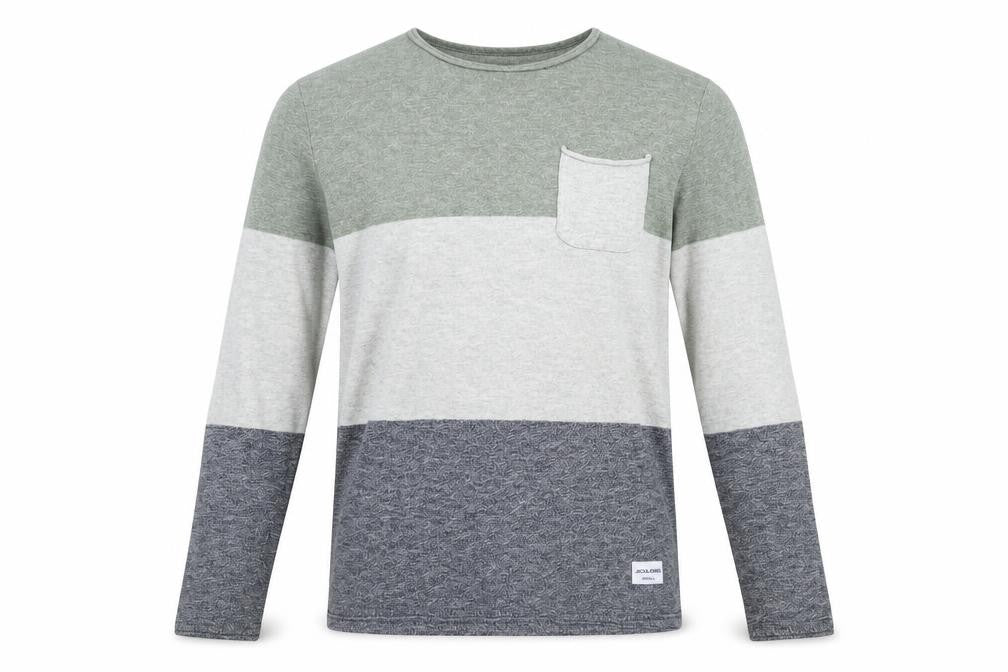 Front view of Jack & Jones Men's Multicoloured Striped Cotton Crew Neck Jumper, size M