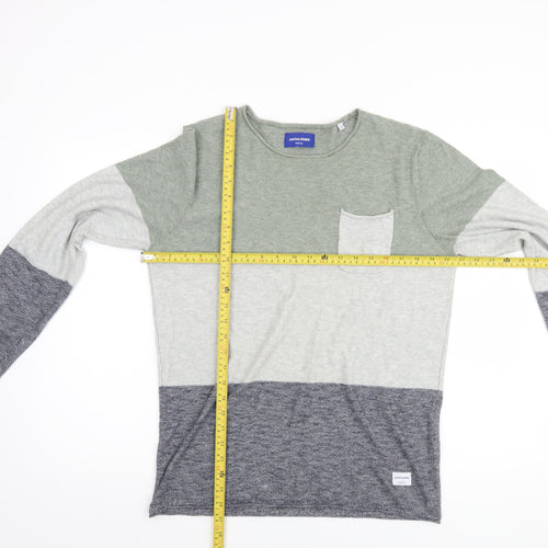 Jack & Jones Men's Multicoloured Striped Cotton Crew Neck Jumper Size M