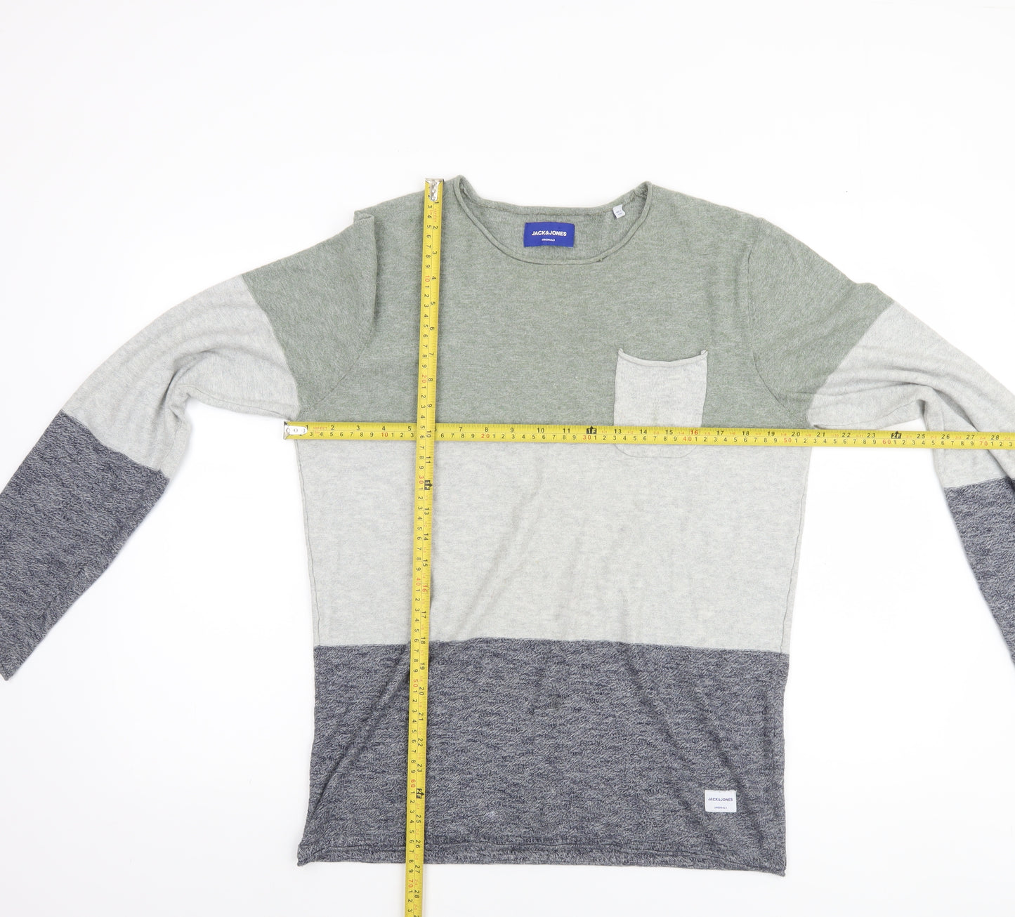 Jack & Jones Men's Multicoloured Striped Cotton Crew Neck Jumper Size M
