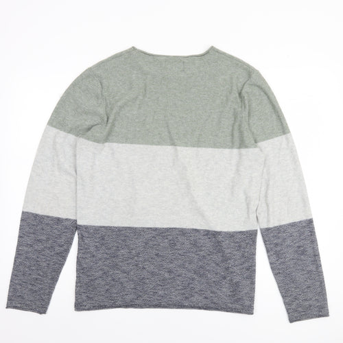 Jack & Jones Men's Multicoloured Striped Cotton Crew Neck Jumper Size M