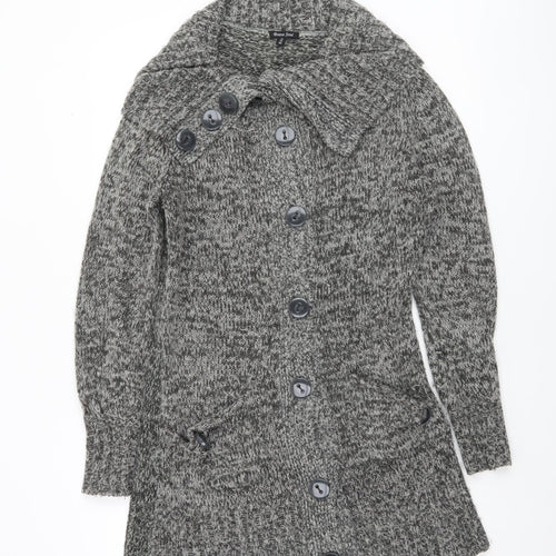 Brave Soul Women Grey Long Sleeve Collared Button Cardigan Size 14