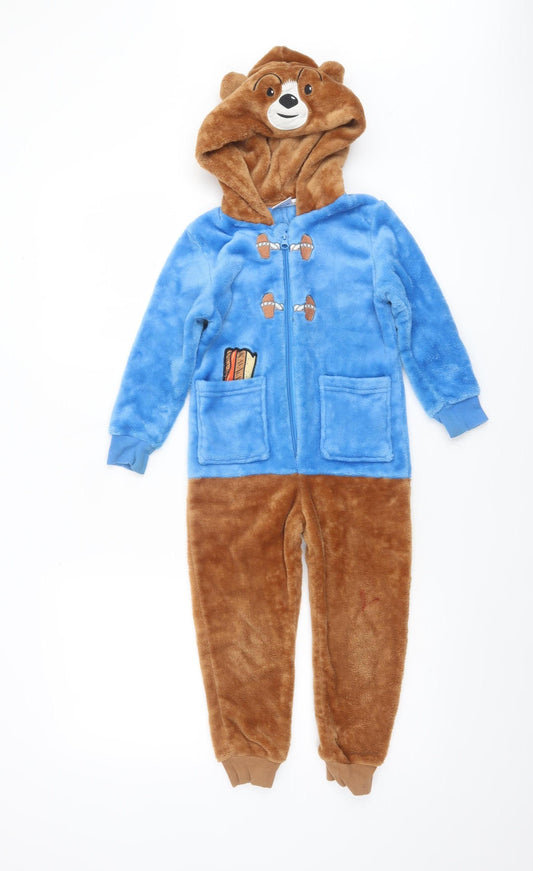 Paddington Boys Blue Brown Fleece Hooded One Piece 4-5 Years Nightwear