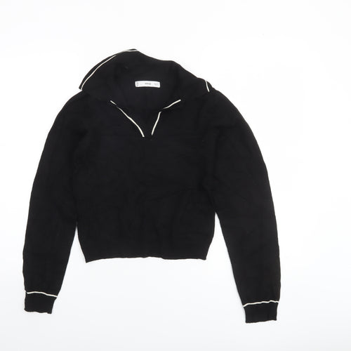 MNG Women's Black Collared Long Sleeve Pullover Jumper Size S