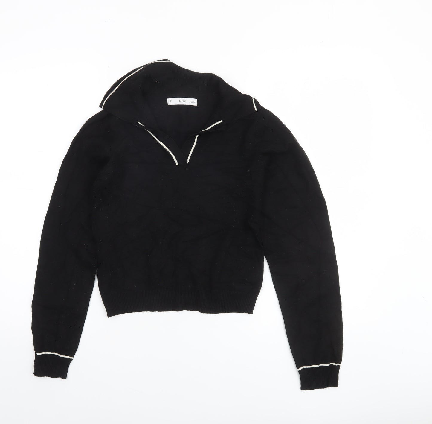 MNG Women's Black Collared Long Sleeve Pullover Jumper Size S