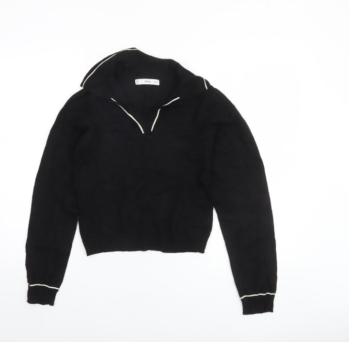 MNG Women's Black Collared Long Sleeve Pullover Jumper Size S