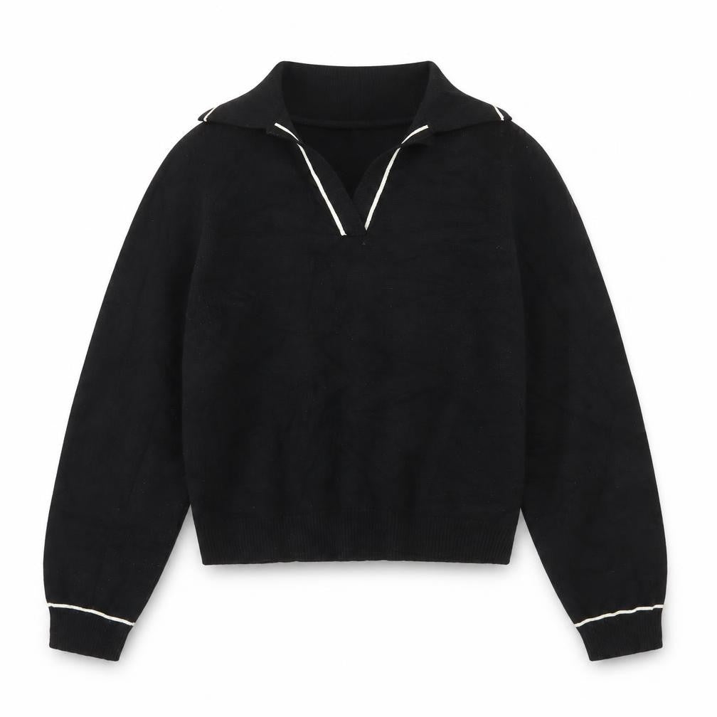 Front view of Mango Women's Black Collared Long Sleeve jumper, size S