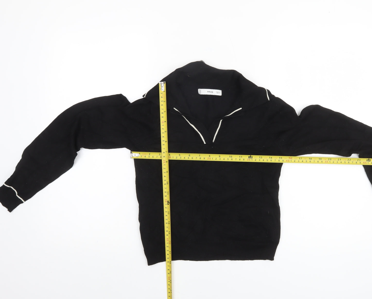 MNG Women's Black Collared Long Sleeve Pullover Jumper Size S