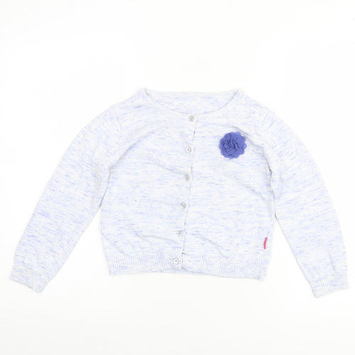 Nutmeg Girls Blue Cardigan 7-8 Years 100% Cotton Button-Up with Flower Accent