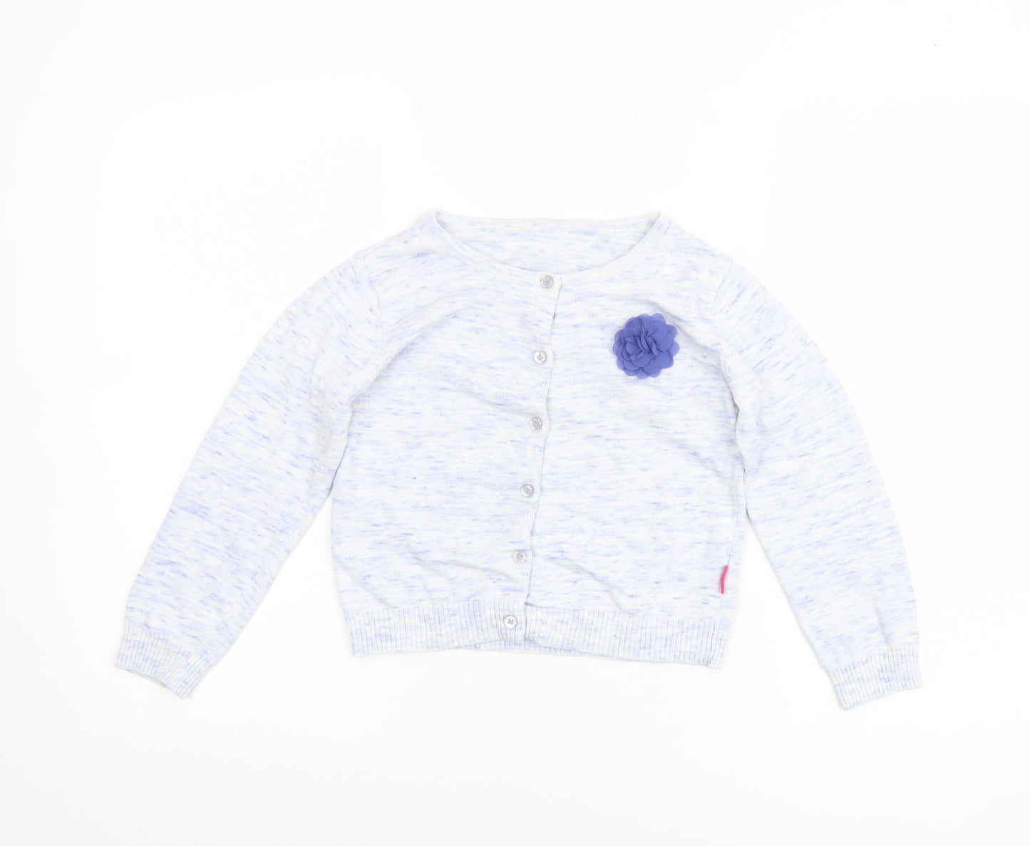 Nutmeg Girls Blue Cardigan 7-8 Years 100% Cotton Button-Up with Flower Accent