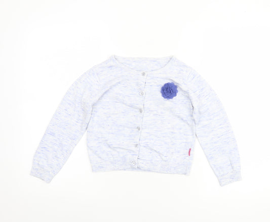 Nutmeg Girls Blue Cardigan 7-8 Years 100% Cotton Button-Up with Flower Accent