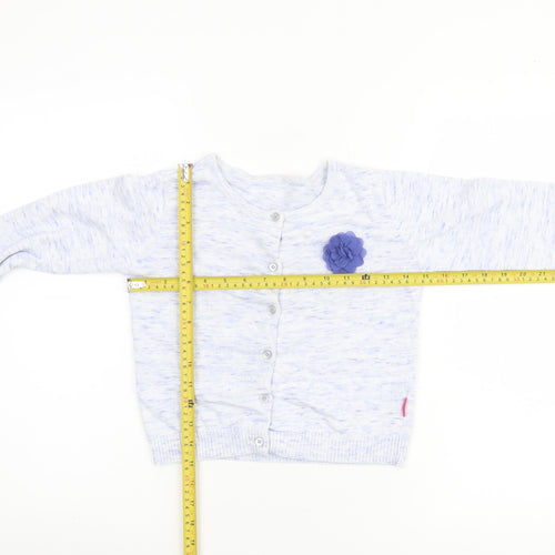 Nutmeg Girls Blue Cardigan 7-8 Years 100% Cotton Button-Up with Flower Accent