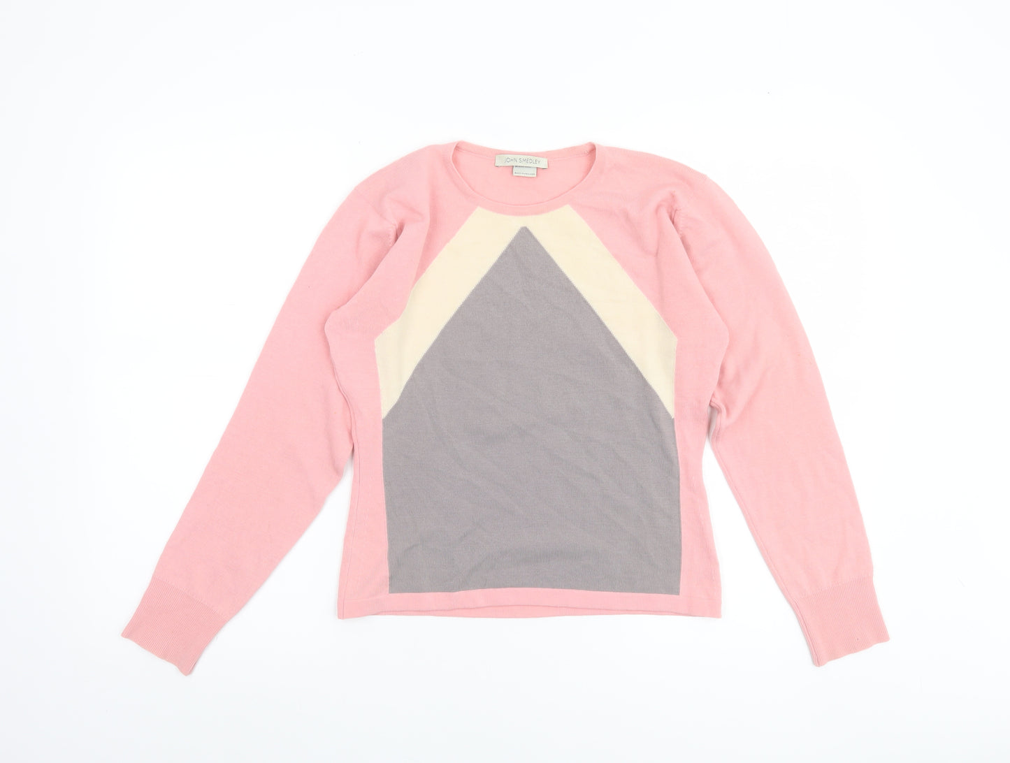 John Smedley Women Pink Merino Wool Geometric Pullover Jumper L