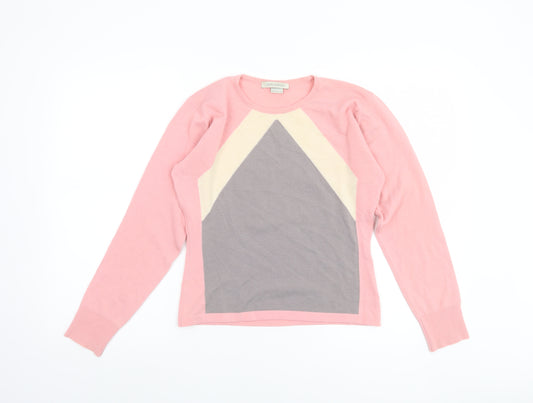 John Smedley Women Pink Merino Wool Geometric Pullover Jumper L