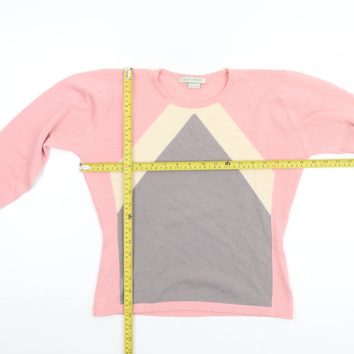 John Smedley Women Pink Merino Wool Geometric Pullover Jumper L