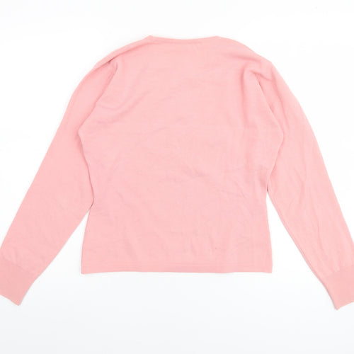 John Smedley Women Pink Merino Wool Geometric Pullover Jumper L