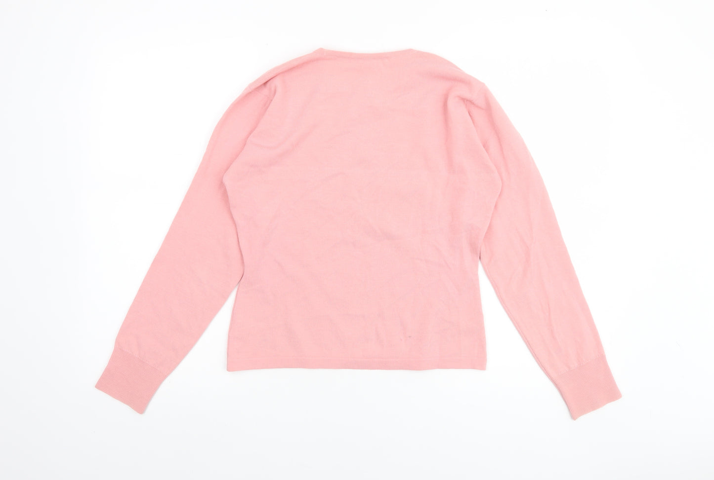 John Smedley Women Pink Merino Wool Geometric Pullover Jumper L