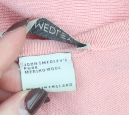 John Smedley Women Pink Merino Wool Geometric Pullover Jumper L