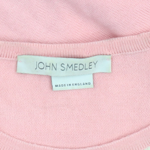 John Smedley Women Pink Merino Wool Geometric Pullover Jumper L