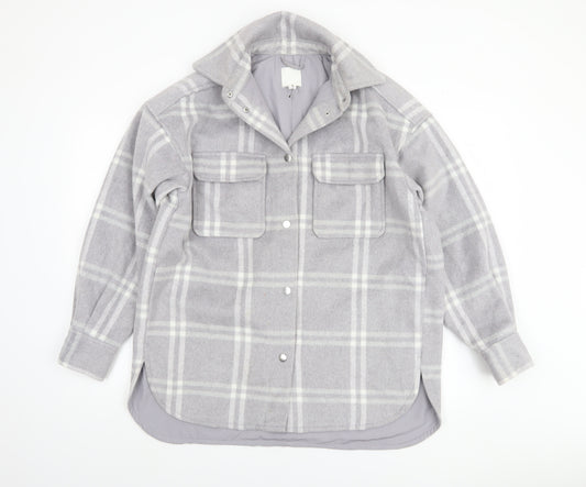 H&M Women's Grey Check Long Sleeve Shacket Jacket XS
