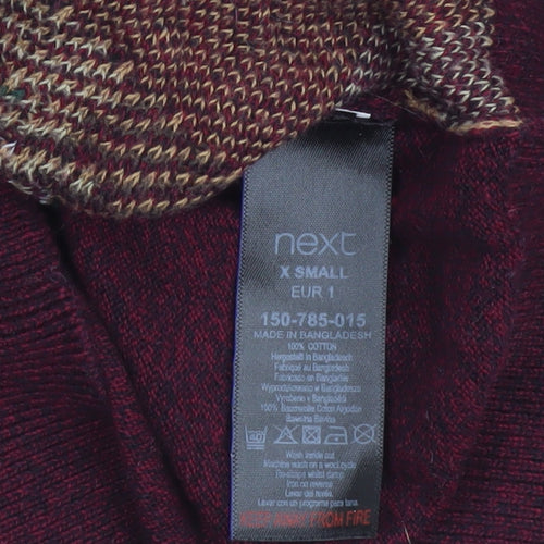 Next Men's Red Christmas Reindeer Jumper XS Crew Neck Cotton