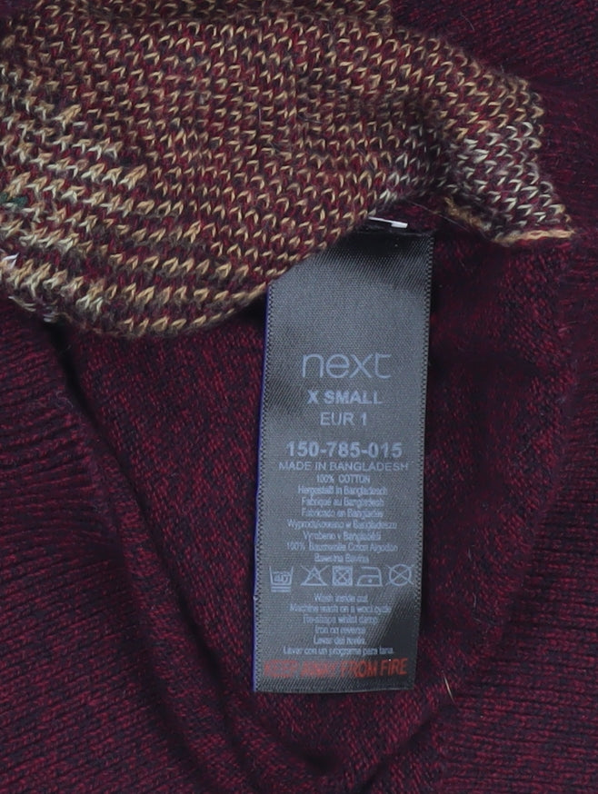 Next Men's Red Christmas Reindeer Jumper XS Crew Neck Cotton