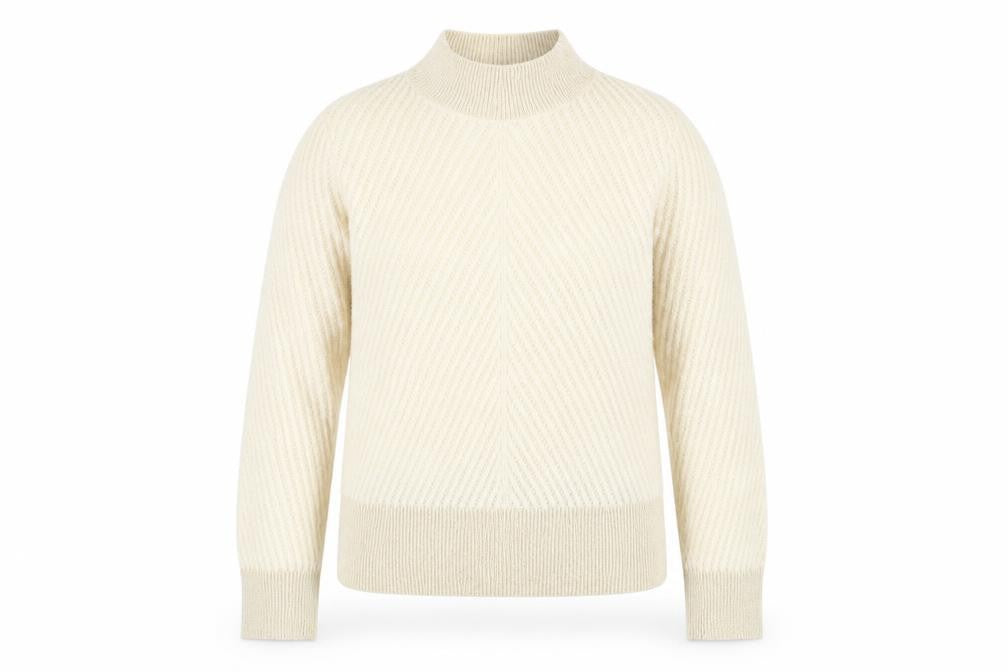 Front view of Tu Women’s Beige Mock Neck Knit Jumper, size UK 14, Long Sleeve Pullover