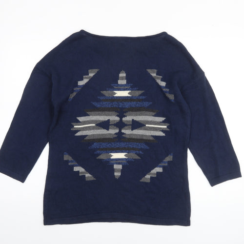 Chaps Women Blue Aztec Knit Cotton Pullover Jumper Size M