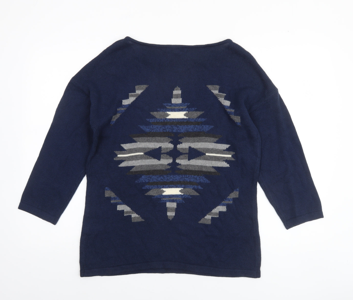 Chaps Women Blue Aztec Knit Cotton Pullover Jumper Size M