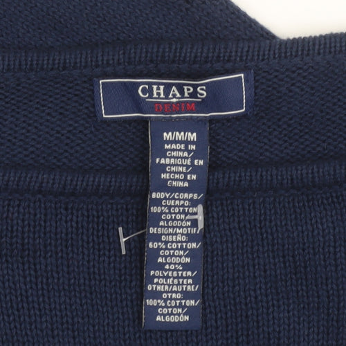 Chaps Women Blue Aztec Knit Cotton Pullover Jumper Size M