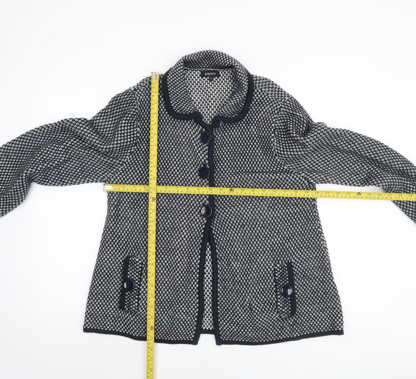 Papaya Women's Black Knit Collared Button Cardigan Size 16