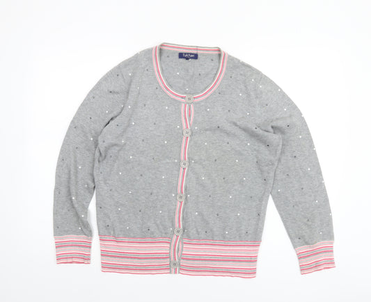 Tulchan Women's Grey Cotton Polka Dot Cardigan L