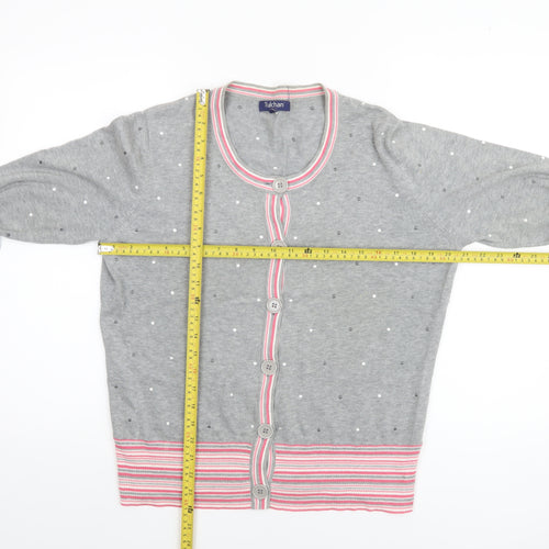 Tulchan Women's Grey Cotton Polka Dot Cardigan L