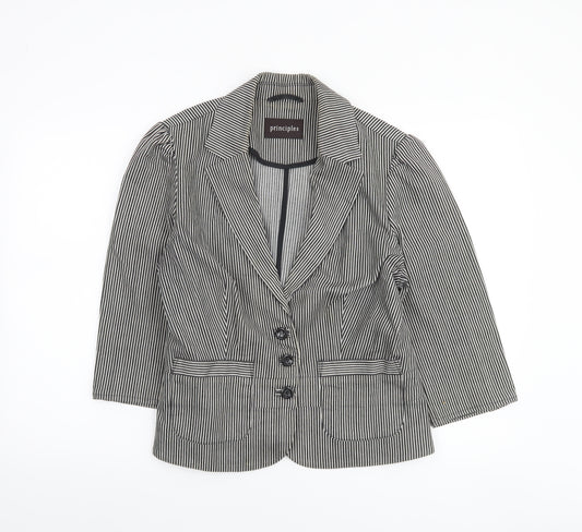 Principles Women’s Black Pinstripe Blazer Size 16 Tailored 3/4 Sleeve Jacket