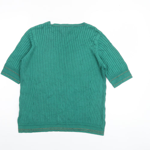 Marks and Spencer Women's Green Knit Short Sleeve Pullover Jumper Size 16