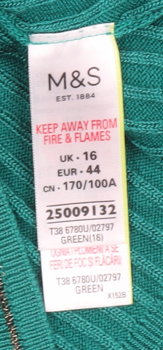 Marks and Spencer Women's Green Knit Short Sleeve Pullover Jumper Size 16