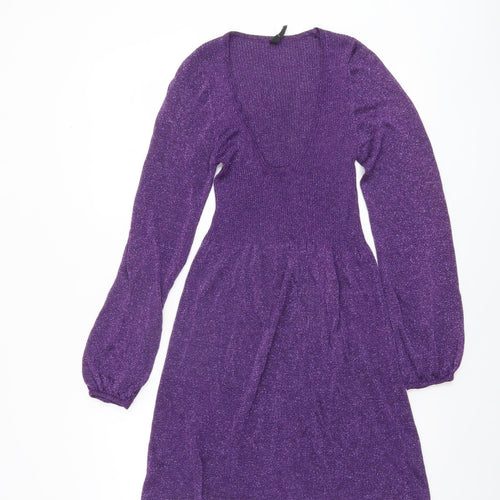 GRAB Denim Women Purple Knit Fit & Flare Party Dress L