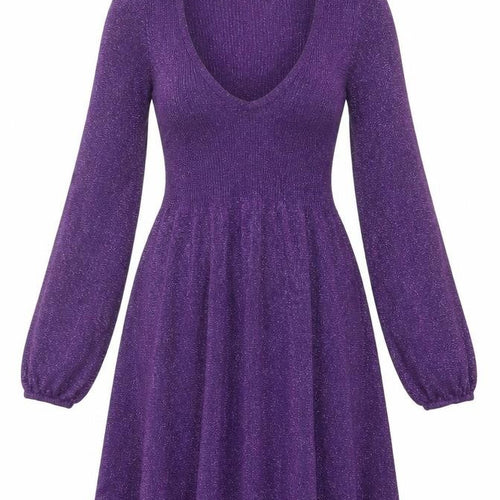 GRAB Denim Women Purple Knit Fit & Flare Party Dress L